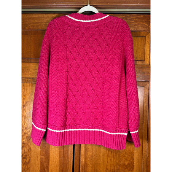 Maeve by Anthropologie Tilly Pullover Sweater V-Neck Cable Knit Varsity Pink W L - Picture 13 of 13